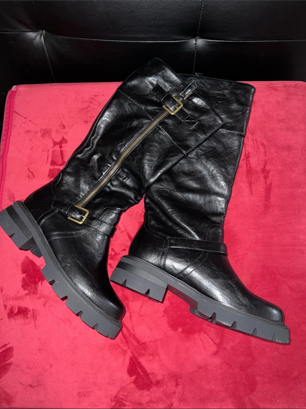 Black Boots with Zipper and Buckle Details.  Size 9.  Brand new.